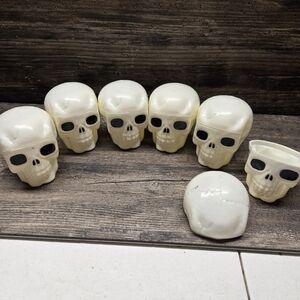 Lot Of 6 Vintage Halloween Skull Plastic Candy Containers Skeleton Decor